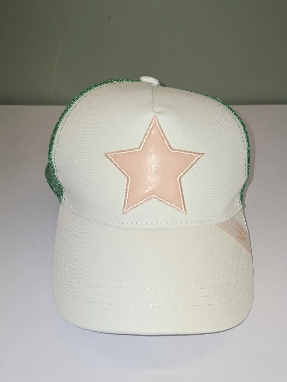 NWOT Vintage Havana White Trucker Hat Pink Star Green Mesh Cap